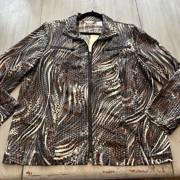 NWT Laura Ashley Zebra Tiger Stripe Full Zip Sequins Shacket Jacket Sz 1X Shiny - Picture 1 of 7